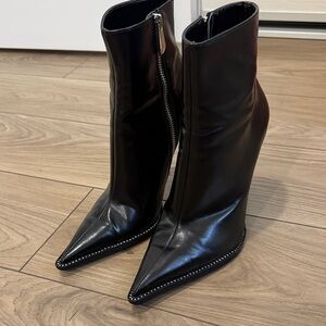 Zara Black Pointed Stiletto Ankle Boots with Studded Trim